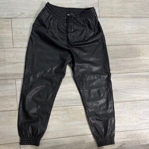 Women Black Faux Leather Joggers Sz S